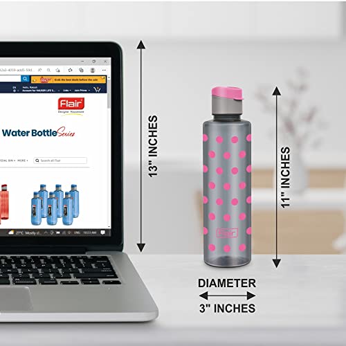 Image of Flair Polka Water Bottles with Fliptop Lid Set of 6 Pcs 1000 ML (Pink)