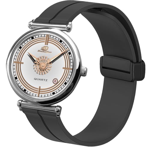 Image of DOUBLERUN Date Function White Color Silicone Strap Analog Wrist Watch for Men S 26-00-0
