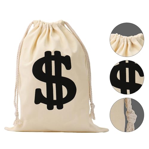 2 Stück geldsack münzbeutel,geldsäckchen,geldsäcke,geldscheine sammler, Geldsäckchen Mit Dollarzeichen 17×25cm Banksparbeutel mit Kordelzug Stoffsack, Wiederverwendbare Geschenktüten