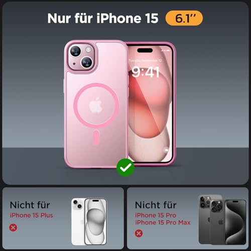 Coque iPhone 15 rose mat avec verre blindé antichoc Miracase - 2