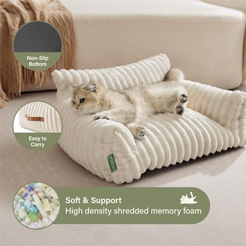 Cute Couch Bed for Pets, Supportive Cat Sofa for Indoor Cats, Small Dog Sofa Bed for Small Dogs, Cream, 24 inches - Image 5