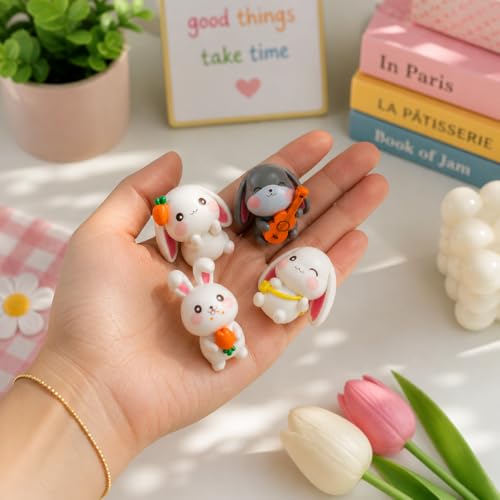 Image of ZAICUS Rabbit Miniature Figurines Set for Home Decor | Cute Bunny Showpiece Set for Desk, Shelf, Study Table, Room Decoration & Gift Item (Set of 4)