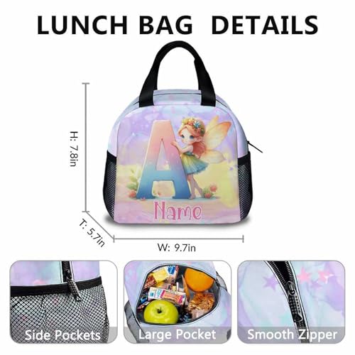 Custom Kids Backpacks, 3 in 1 Fairy School Backpack Set for Girls Students, Personalized Monogram Bookbag with Lunchbag Matching Combo for Preschool Elementary, Back to School Supplies3
