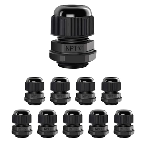 Presse-étoupes NPT 3/4 pouce LeMotech étanches en nylon noir pour câble 12,5-18 mm x10