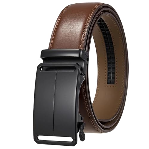 Men 3.5Cm Width Genuine Leather Belt Solid Automatic Buckle Mens Dress Suit Belts Style 4 130cm