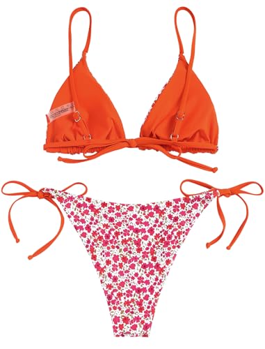 Image of ZAFUL Women's Triangle Bikini Floral String Bikini Set Two Piece Swimsuit Bathing Suits