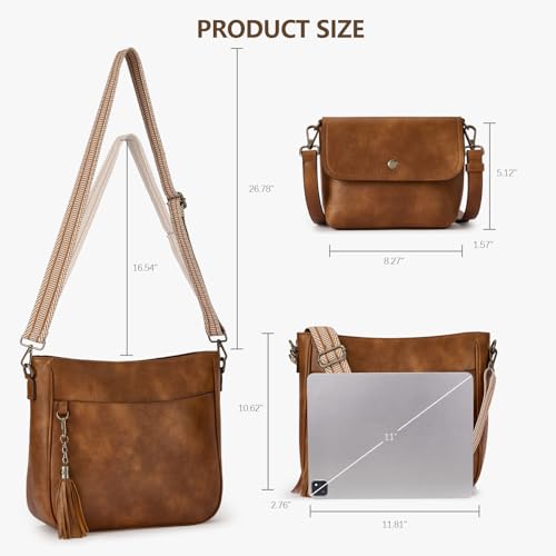 Image of 2PCS /Set Crossbody Bags for Women,Vegan Leather Hobo Purse Wallet For Women Set,Shoulder Bags With 2 Adjustable Strap
