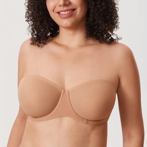 Image of DELIMIRA Women's Cosnufy Strapless Bra Sheer Mesh Plus Size Unlined Underwire Bras