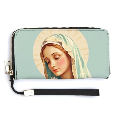 Blessed Virgin Mary Mother of God PU Leather Clutch Long Bifold Wallet, Coin Purse Credit Pass Case, Durable Card-Holder Money Storage for Women Men
