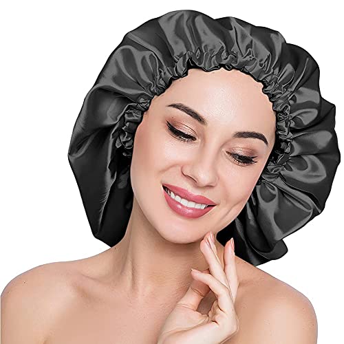 Image of Stain Bonnet Silk Sleep Cap Adjustable Satin Cap for Night Sleeping Hair Bonnet Reversible Double Layer