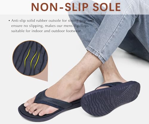 KuaiLu Mens Sport Flip Flops Comfort Orthotic Thong Sandals with Plantar Fasciitis Arch Support Outdoor Summer Beach Size 7~154