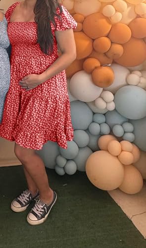 Image of Veatzaer Women's Puff Sleeve Square Neck Smocked Babydoll Dress Boho Floral Print Off Shoulder Ruffle Mini Short Dress