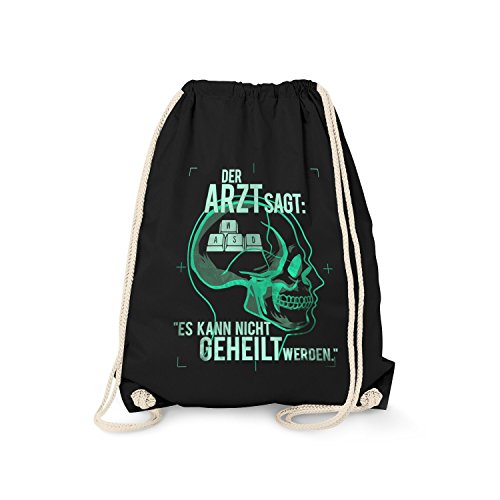 Turnbeutel - Der Arzt SAGT es kann Nicht geheilt Werden - Gaming Tastatur | Fun Rucksack mit lustigem Motiv Online Gamer Zocker PC,