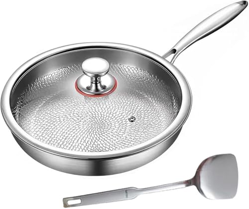 DSXH Pfanne aus reinem Titan, gehämmerte Titan-Pfanne mit Deckel, leicht, Kochgeschirr, neue ultra-langlebige Bratpfanne, antihaftbeschichtet, (Silber, 30 cm)