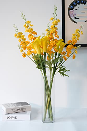 Zooeyroose Yellow Silk Flowers Artificial Delphinium 4Pcs 33.5" With Long Stem Fake Larkspur Tall Flower For Tall Vase Home Lobby Garden Wedding Diy Arrangement Decoration #TOP2
