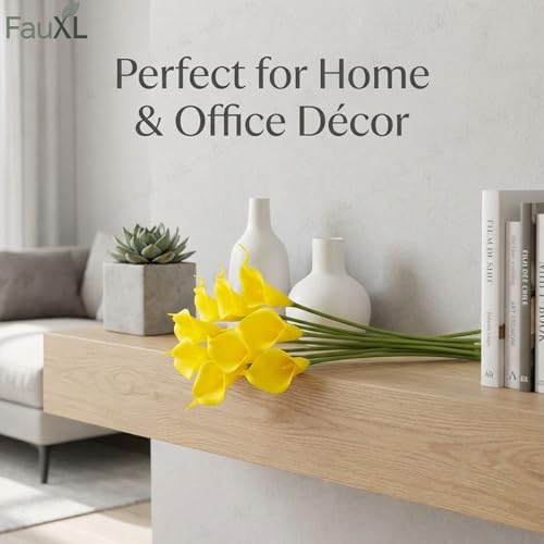 Image of 10 Pcs Artificial Calla Lily Flowers Bunch for Vase and Flower Pots- Premium Real-Look Faux Lily Stems for Home Decor, Living Room, Bedroom, Office Decoration (Vase not Included) (Yellow)