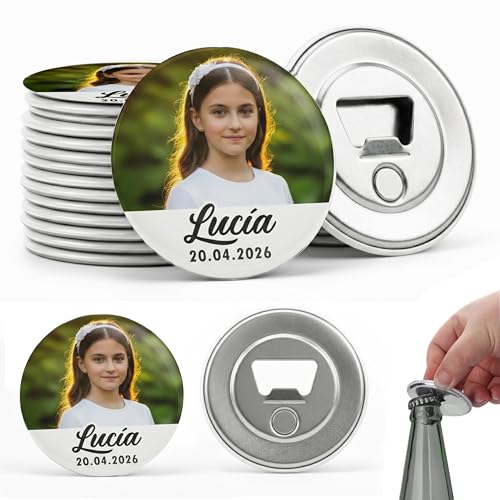 MISS CHAPAS | Pack 20 Abridores Magnéticos Personalizados para Comunión con Foto y Nombre – Detalle Invitados Primera Comunión Niño o Niña | Recuerdo Original y Útil | Presentación Individual