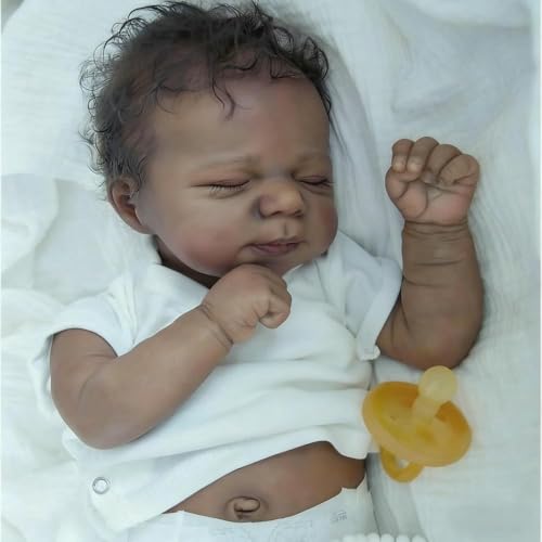 Anano Black Reborn Baby Dolls Silicone Full Body 18 in Realistic Baby Doll Boy, Full Silicone Babys Doll, African American Newborn Babies, Black Reborn Dolls with Accessories