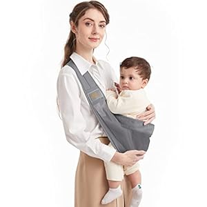 Mumgaroo Baby Sling, Adjustable Baby Carrier, Breathable Baby Sling Carrier with Thick Shoulder Straps for Newborn, Infant, Toddler, 0-36 Months (Gray)
