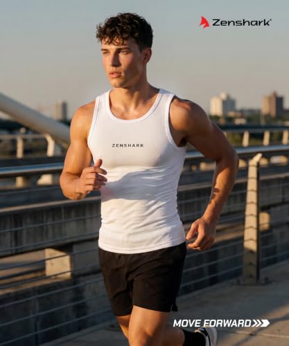 Image of ZENSHARK Gym Vest for Men | Sleeveless T Shirt Sando Tank Top | 2x2 Ribbed Cotton Lycra Ribbed Vest | Round Neck Slim Fit 4 Way Stretch | Sleeveless Gym T Shirt for Workout Training