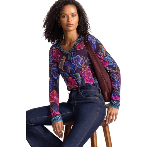 Johnny Was Janie Favorite Aphaia Long Swing Tee Floral Shirt Blue Pink Top New2