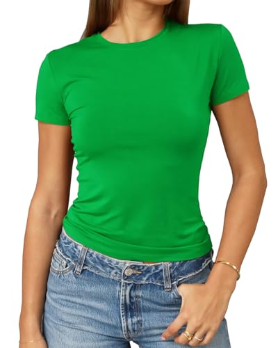 Image of Abardsion Women's Casual Basic Slim Fit T Shirts | Summer Clothes 2026 Going Out Crop Tops Short Sleeve Crew Neck Ladies Tees