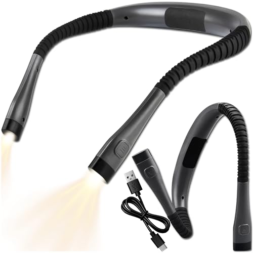 KRUMAD Leselampe Hals, Wiederaufladbare USB Lampe mit 3 Lichtmodi, 1000 mAh Akku, 3,7V Nachttischlampe LED, Nackenlampe, Buchlampe, Augenschonendes Leselicht und Stricken, Handarbeitslampe