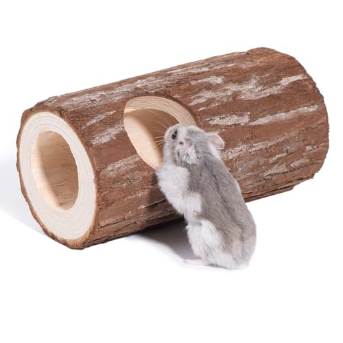 Niteangel Natural Wooden Hamster Mouse Tunnel Tube Toy Forest Hollow Tree Trunk for Hamsters, Gerbils, and Mice or Other Small-Sized Pets (Single Hole)