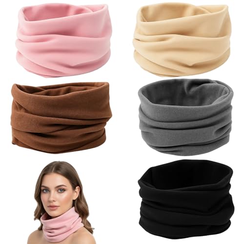 RQcMid Loop Schal Damen und Herren, 5 Stück Set in Schwarz Grau Beige Rosa Braun, Schlauchschal Kinder, Multifunktionstuch als Halswärmer und Kopftuch, Weiches Material für...