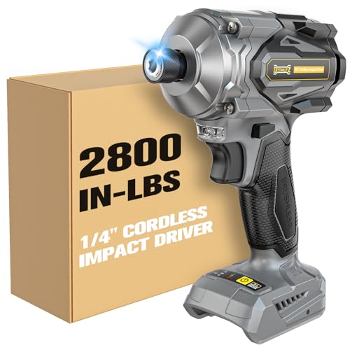 DIYtoolifz Cordless Impact Driver 1/4' Compatible with Dewalt 20V Battery (Bare Tool), 2800 In-lbs Brushless Impact Drill, 3900 RPM Compact Driver Tool for Home Projects, Auto-Stop & LED Light