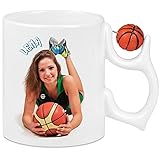 Weiße Tasse mit Henkel Basketball personalisierte Foto - Becher Henkel Basketball gedruckt - Personalisierbare Keramikbecher mit Basketball