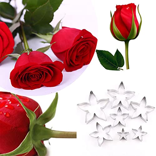 Set de 7 cortadores molde de rosa flores y hojas miniatura 5