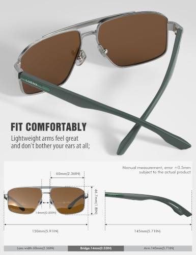 Image of Luenx Aviator Polarized Sunglasses for Men: Square UV400 Driving