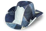 Women-Classic-Western-Cowboy-Shapeable-Hat - Men-Roll-Up-Wide-Brim-Felt-Fedora-Hats-Cowgirl-Hat(Blue White)
