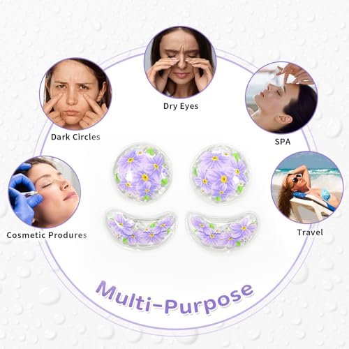 Image of 4PCS Gel Eye Ice Pack Set, Cold & Hot Compress, Reusable Cooling Gel Pads for Strain Relief, Swelling, Dark Circles, Redness, Puffy Eyes, Surgery Recovery(4 Purple flowers)
