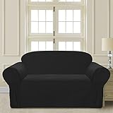 P&R Bedding Elegant and Comfortable Microsuede Sofa Furniture Slipcover (Black, Loveseat)