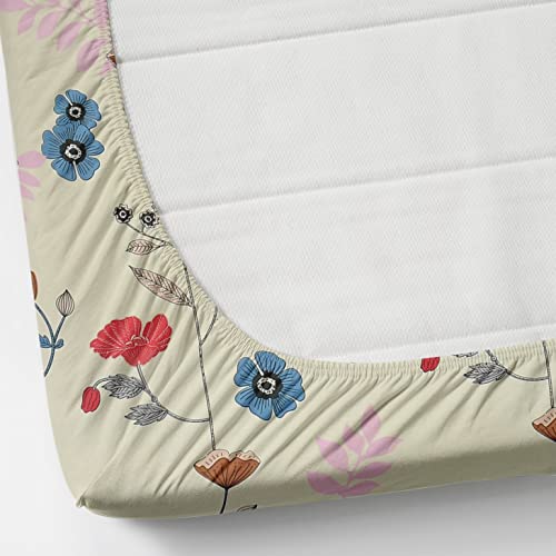 Image of Fitzy 280 TC Fitted bedsheet King Size, Elastic bedsheet, 72x78 inches + 10 inches Drop, with 2 Pillow Covers (Twill-redflower, 72 inch x 78 inch)
