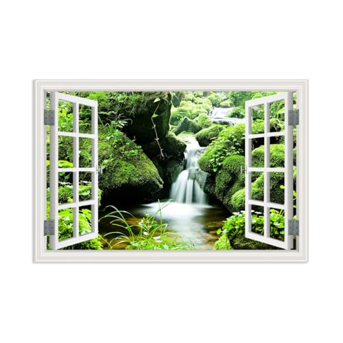 Mousse verte qui coule dans la forêt tableau fenêtre 3D pour mur sombre