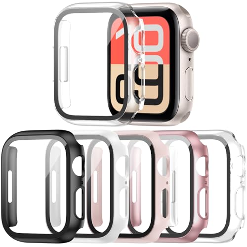 Haojavo 5 Pack Hard PC Case with Tempered Glass Screen Protector for Apple Watch 40mm SE(2023) (2nd Gen) Series 6 5 4 SE, Scratch Resistant Bumper Protective Cover for iWatch 40mm Accessories