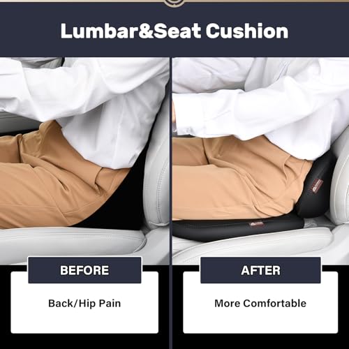 Image of Coverado Memory Foam Car Seat Cushion and Lumbar Support Pillow for Driving Seat, Ergonomic Design Soft and Breathable PU Leather, High Density Memory Foam for Neck & Lower Back Pain Relie