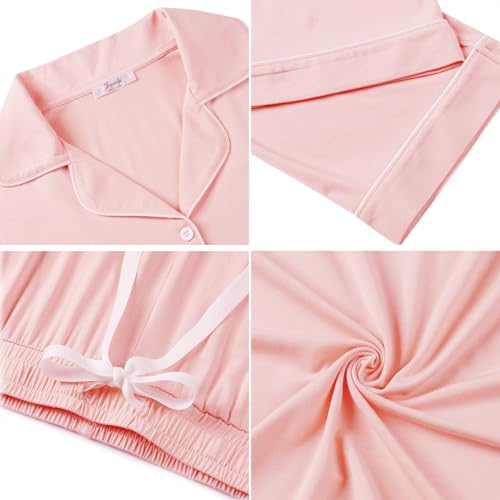 Image of Cherrydew Women's Bamboo Viscose Cooling Long Sleeve Button Up Pajama Set | Buttery-Soft Feel,Naturally Cool Comfort,Breathable Fabric,Lightweight & Flowy Feel