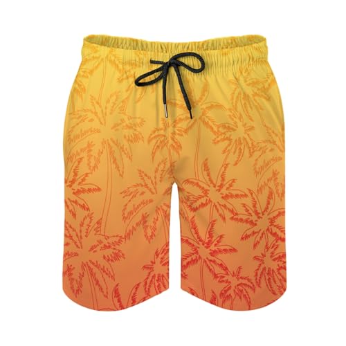 Yellow Orange Gradient Coconut Tree Men's Swim Trunks Vacation Board Shorts Shorts Swimwear Bathing Suits with Pockets