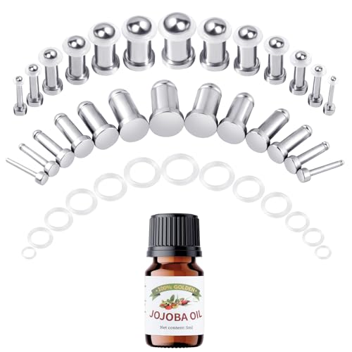 20-26Pcs Ear Stretching Kit 1-7mm/7.5-12mm Plugs for Ears Gauges with O-Rings Stainless Steel Gauge Stretching Kit with Aftercare Jojoba Oil Ear Expander Body Piercing Jewelry for Women Men
