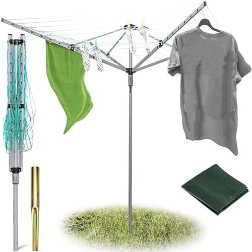 BPIL Rotary Washing Line - Heavy Duty 4 Arm Outdoor Clothes Airer - 40/50/60M Portable Washing Line Dryer with Metal Ground Spike and Waterproof Protective Cover (40m) - Image 2