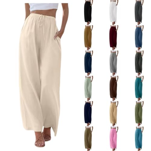 Women Linen Palazzo Pants Summer Boho Wide Leg High Waist Casual Lounge Pant 2025 Beach Travel Vacation Outfits
