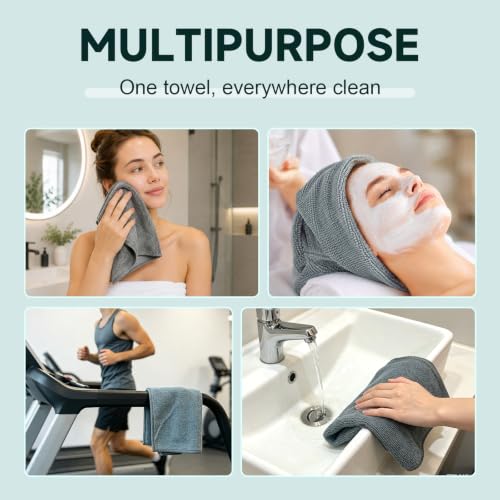 Image of TEAWOO Grey Washcloths 15 Pack, Highly Absorbent & Quick Drying