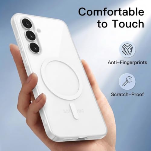 Image of DIZORO Matte Case for Samsung Galaxy A55 Compatible with MagSafe, Camera Lens Full Protection, Shockproof Translucent Frosted TPU Soft Phone Cover, Anti-Fingerprint (White)