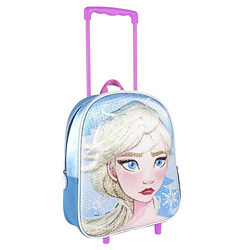 Cerdá  Mochila con Ruedas Infantil 3D de Frozen 2 con Lentejuelas Licencia Oficial Disney