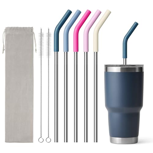 Image of Straw for YETI 30 oz Tumbler, Reusable Metal Straight Straw with Rubber Tip