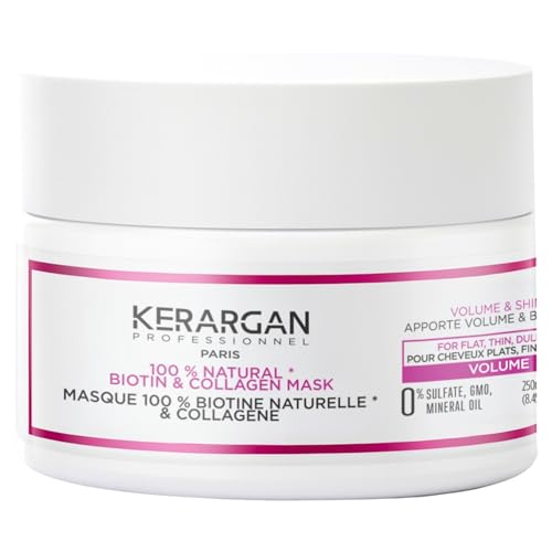 Kerargan - Maschera Volumizzante alla Biotina & Collagene - Per Capelli Piatte, Fini, Spenti - Volume e Lucentezza Intensificati - Senza Solfati, OGM, Olio Minerale - 250ml